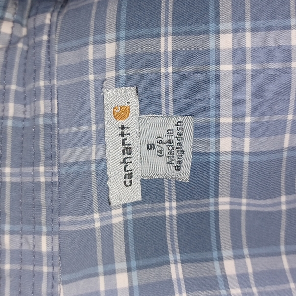 Carhartt Plaid Button-down 3/4 sleeves Women's size S 4/6 Blue Gray White summer - Picture 4 of 17